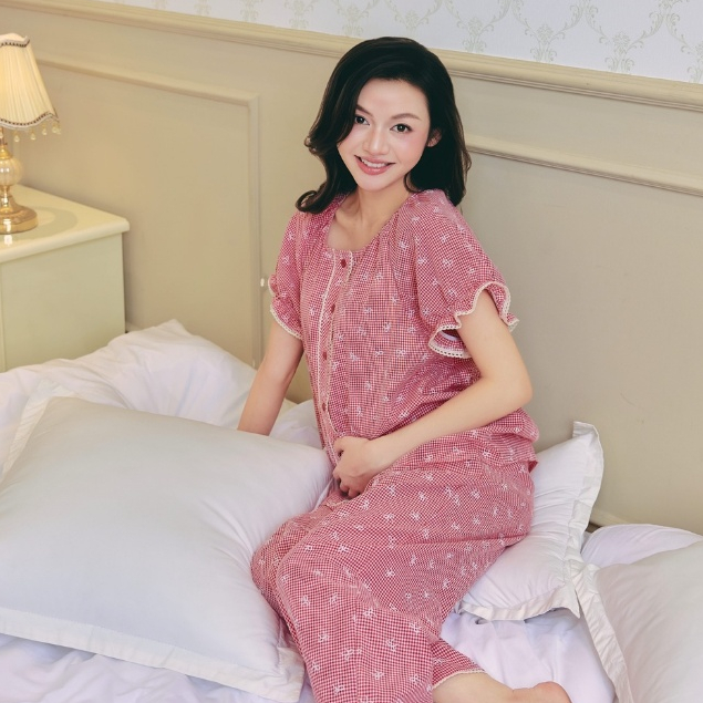 Bộ Mặc Nhà L'amme RIBBON Thô Đũi Caro In Nơ, Đồ Ngủ Nữ Mềm Mịn Thoáng Khí Thấm Hút Mồ Hôi - L'AMME