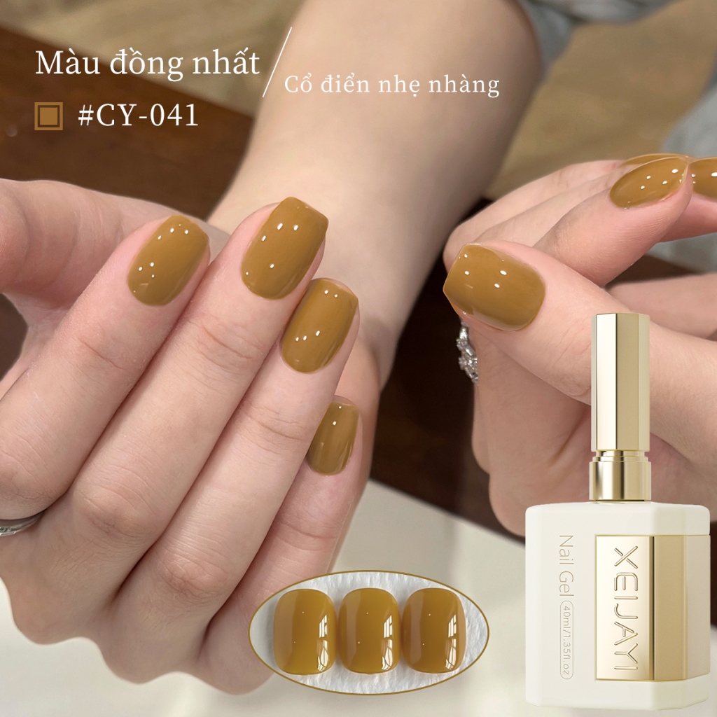 XEIJAYI 40ml - Sơn móng tay dạng gel màu nâu mù tạt, thích hợp sử dụng tại salon và nhà.