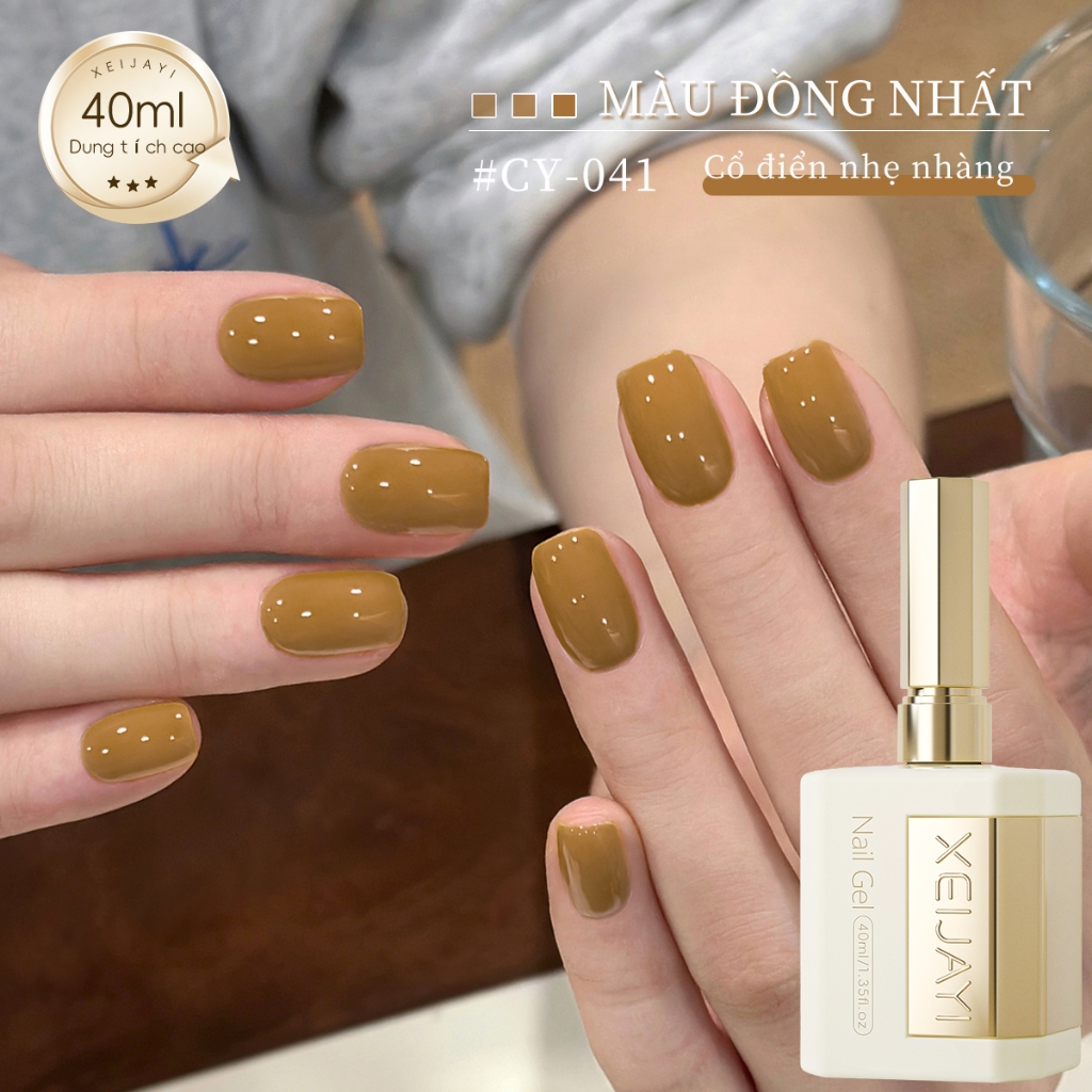 XEIJAYI 40ml - Sơn móng tay dạng gel màu nâu mù tạt, thích hợp sử dụng tại salon và nhà.