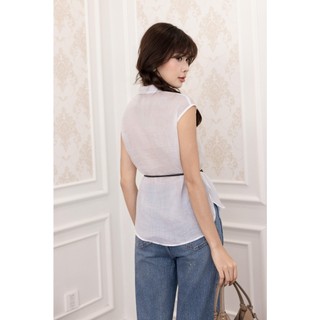 SWANLAKE | Áo Kiểu Nữ Cổ Sơ Mi Trơn Basic Vải Linen Tơ Sát Nách Vạt Bầu Công Sở Thanh Lịch A13816