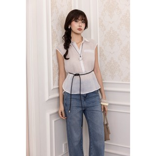 SWANLAKE | Áo Kiểu Nữ Cổ Sơ Mi Trơn Basic Vải Linen Tơ Sát Nách Vạt Bầu Công Sở Thanh Lịch A13816