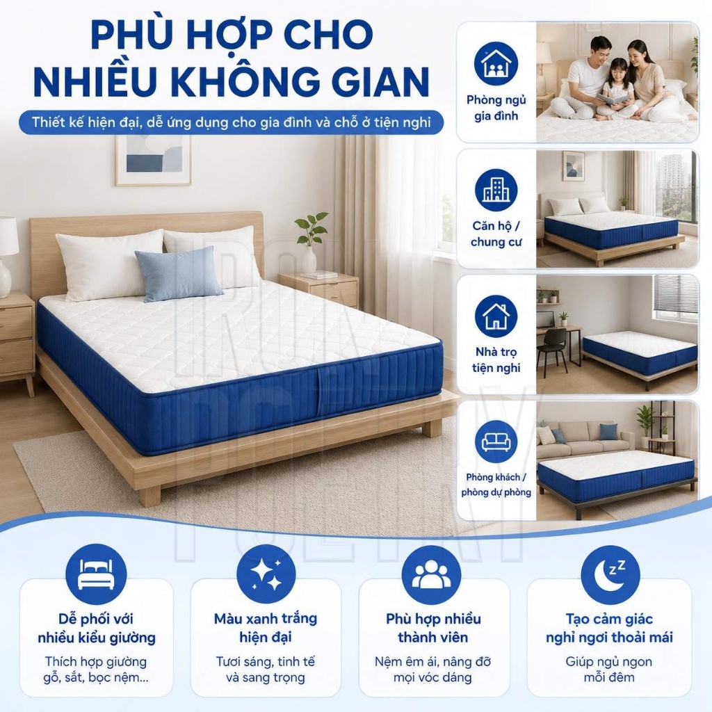 Nệm 2 Mặt Êm Vừa Chắc Vừa Nâng Đỡ Cột Sống Vải Tencel Thoáng Khí Cho Gia Đình