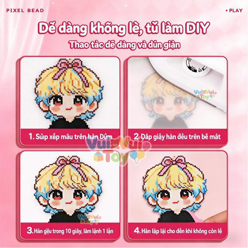 【Hàng có sẵn】Combo Hạt Xếp Perler Đầy Đủ Màu - Đồ Chơi DIY Sáng Tạo Cho Bé, Kèm Bàn Ủi & Hướng Dẫn