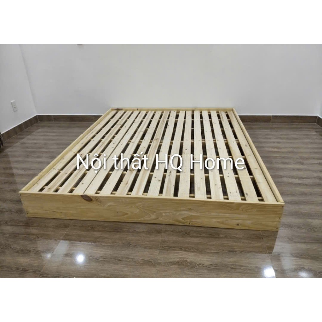Gường pallet gỗ tự nhiên , có thành chống trôi đệm chiếu ( ảnh thật)