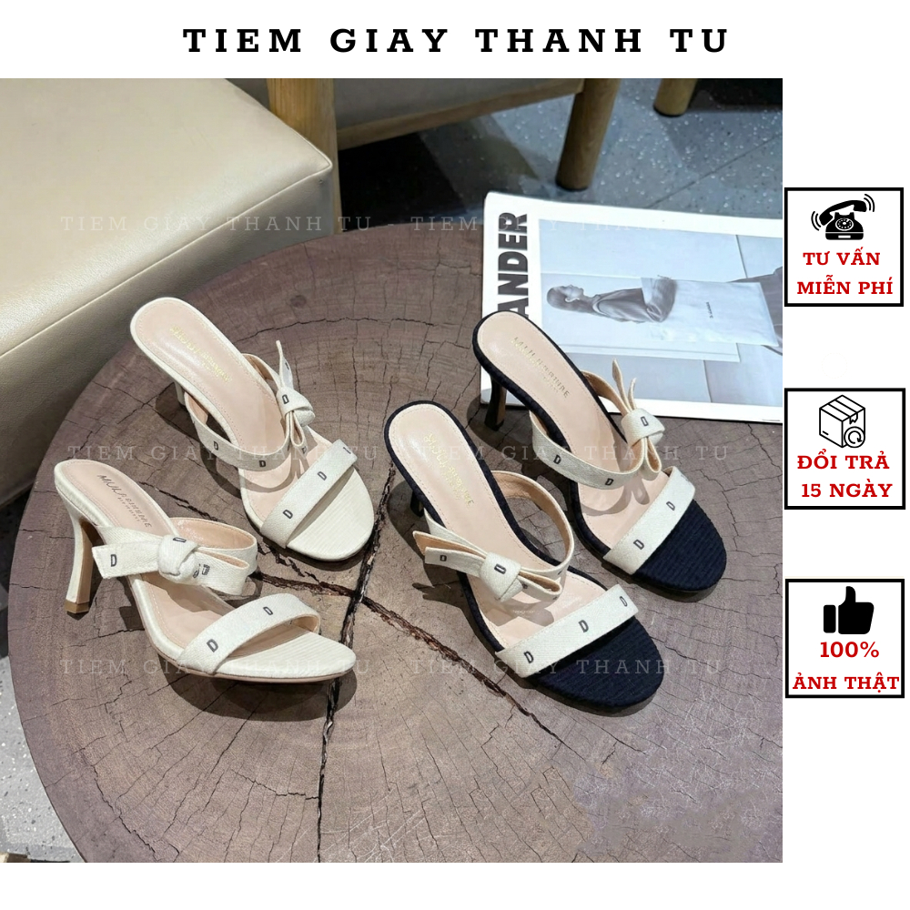 G333-5 Guốc Cao Gót Nữ MIIJILI Quai Ngang Đính Nơ Sang Trọng, Sục Cao Gót Đế Nhọn 7 Phân Đi Tiệc Đi Làm Cao Cấp