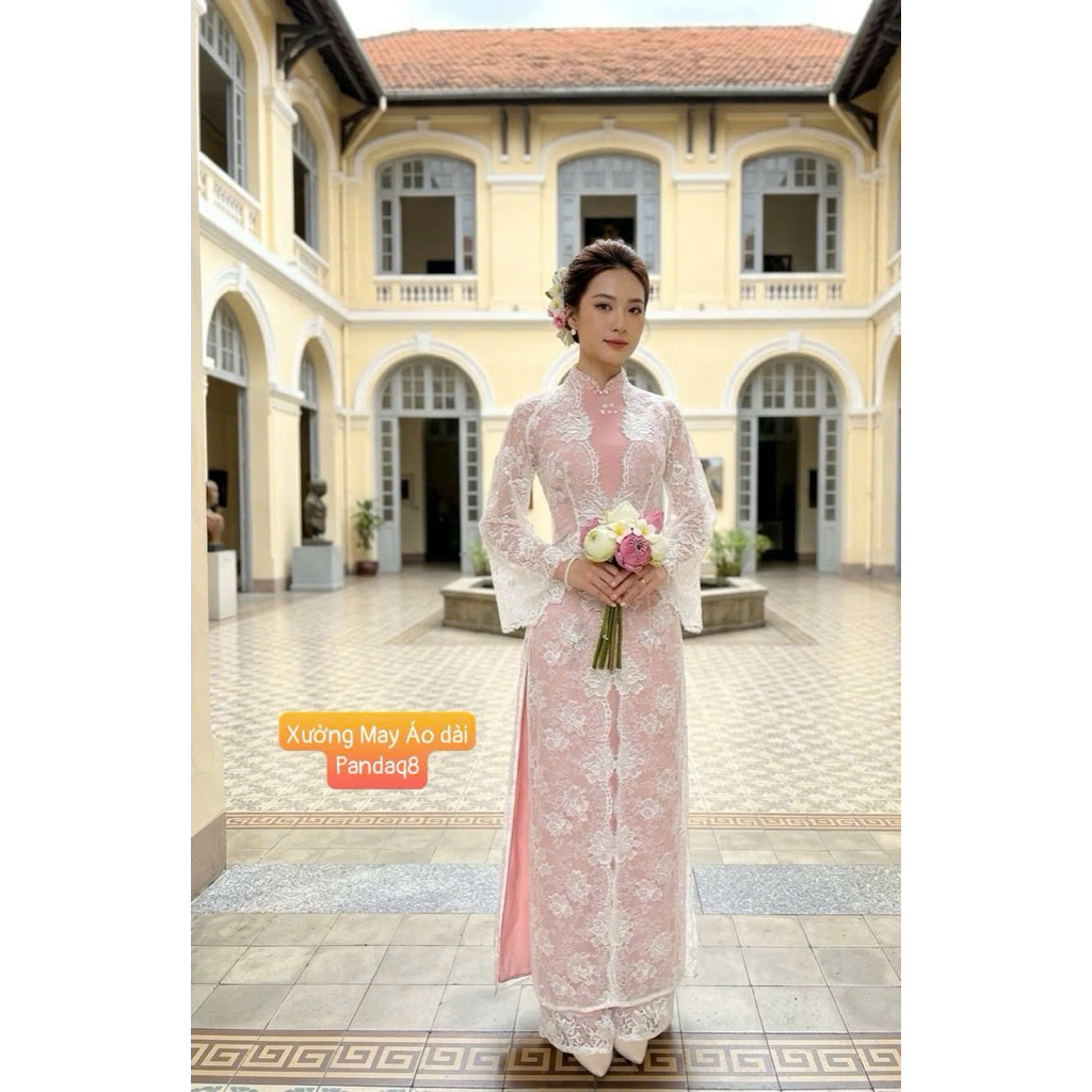 [SẴN, ẢNH THẬT] ÁO CHOÀNG DÀI REN HOA LƯỚI TRẮNG KHOÁC NGOÀI ÁO DÀI CÔ DÂU ĐI TIỆC, CƯỚI HỎI