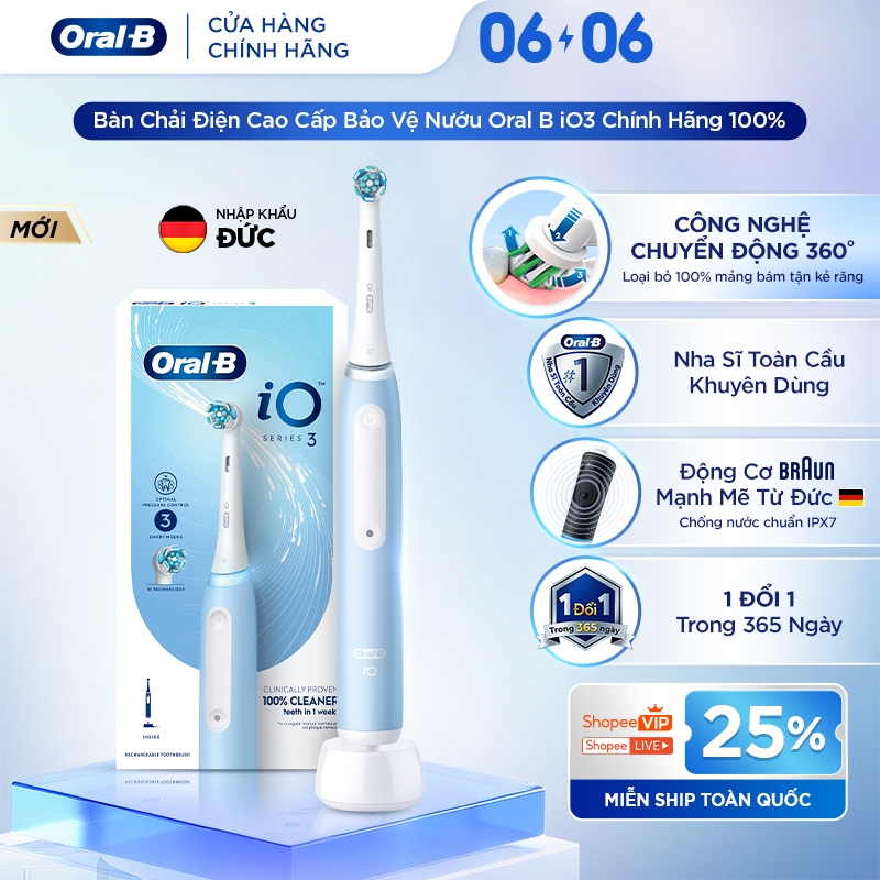 [MỚI 2026] Bàn Chải Điện ORAL B iO3 Chính Hãng, BH 1 Đổi 1, Công Nghệ Bảo Vệ Nướu Chủ Động, Sạch Sâu, Chống Nước IPX7