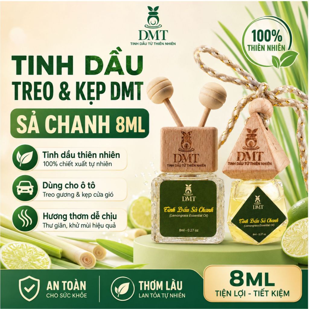 Tinh dầu sả chanh treo DMT  - tinh dầu treo chanh sả nguyên chất, khử mùi, thơm xe, thơm phòng 8ml