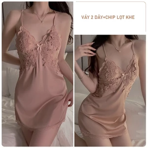 Đầm Ngủ Lụa Phối Ren Ngực Cực Sexy Tặng Kèm Quần Chip Lụa Đủ Màu