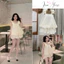 Set Ren Hoa Áo 2 Dây Phối Nơ Chân Váy Bí Phồng Bí Dáng Ngắn