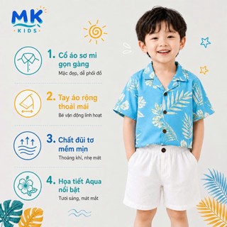 Set Bộ Bé Trai Aqua MK Kids Áo Sơ Mi Họa Tiết Mát Mẻ - Đi Chơi Đi Biển Mùa Hè - Chất Đũi Tơ 2-8 Tuổi