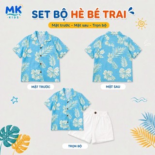 Set Bộ Bé Trai Aqua MK Kids Áo Sơ Mi Họa Tiết Mát Mẻ - Đi Chơi Đi Biển Mùa Hè - Chất Đũi Tơ 2-8 Tuổi