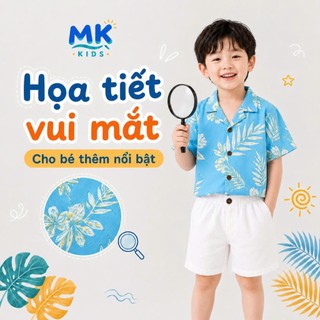 Set Bộ Bé Trai Aqua MK Kids Áo Sơ Mi Họa Tiết Mát Mẻ - Đi Chơi Đi Biển Mùa Hè - Chất Đũi Tơ 2-8 Tuổi
