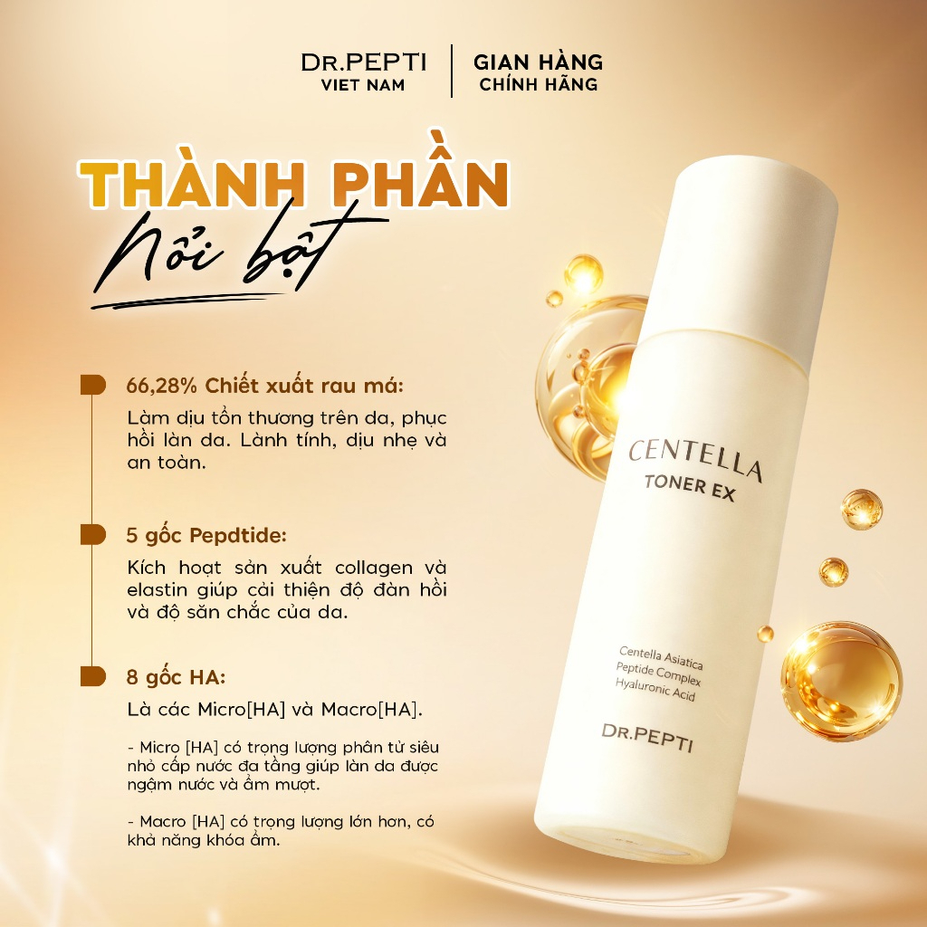Nước Hoa Hồng Dr.Pepti Centella Toner Ex 180ml – Cấp Ẩm, Căng Bóng, Làm Dịu Và Phục Hồi Da