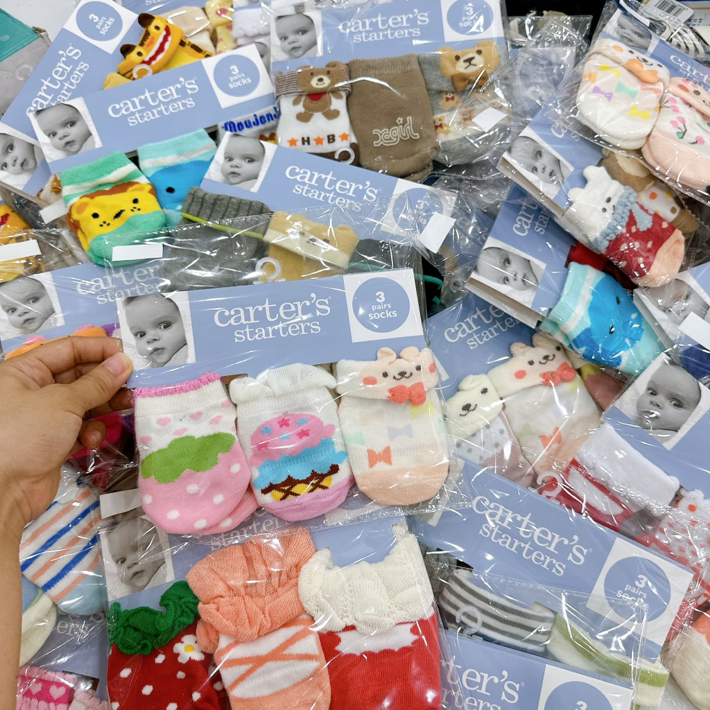 [MD162] Size 0-3M link 2 Set 3 đôi tất chất liệu sợi bông dệt hoạ tiết xinh yêu cho bé