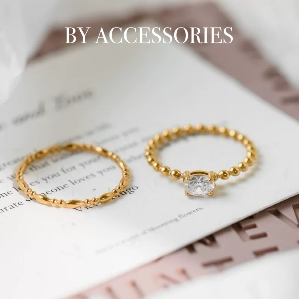 Nhẫn Nữ Titan Mảnh Élise Hạt Gạo Xen Bi Tròn Vintage Mạ Vàng Không Gỉ WR2659 BY ACCESSORIES