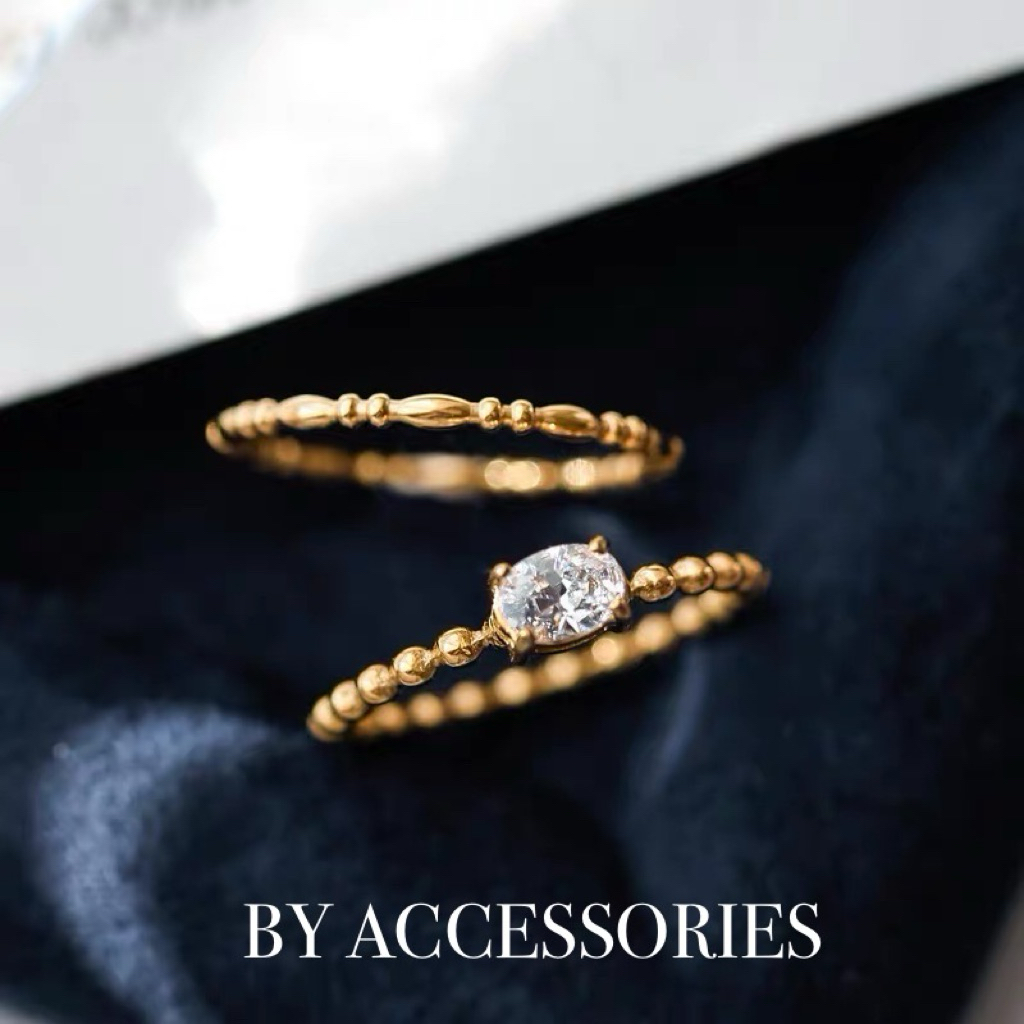 Nhẫn Nữ Titan Mảnh Élise Hạt Gạo Xen Bi Tròn Vintage Mạ Vàng Không Gỉ WR2659 BY ACCESSORIES