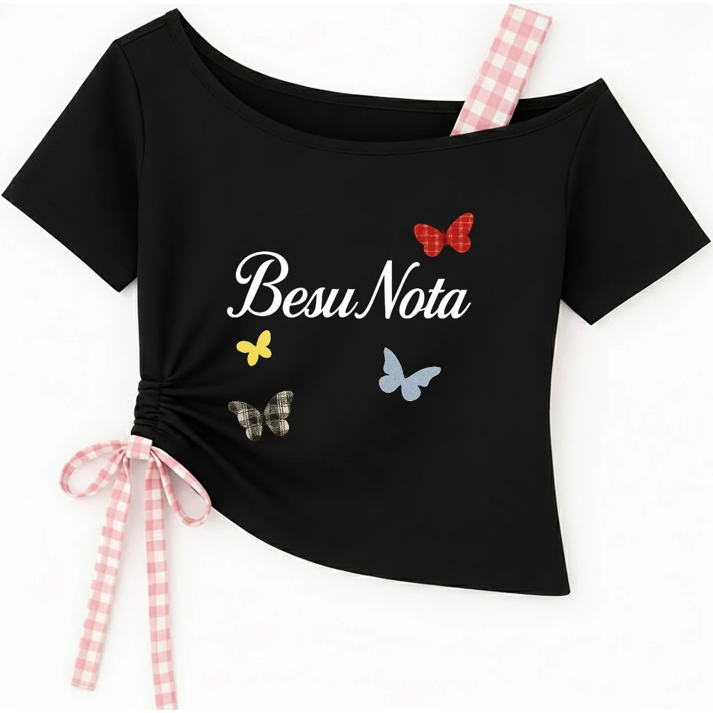 Áo Rút Dây Trễ Vai Thời Trang Cho Bé Gái, Hình Besu Nota Dễ Thương, Cotton Mát Mịn (M 332)
