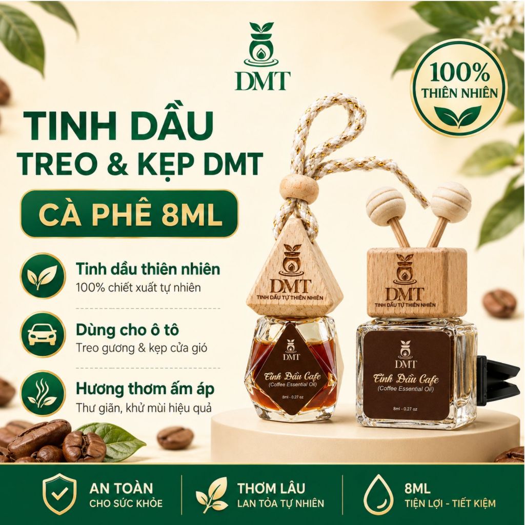 Tinh dầu cà phê treo và kẹp cửa gió ô tô DMT treo phòng, treo tủ , treo xe 8ml