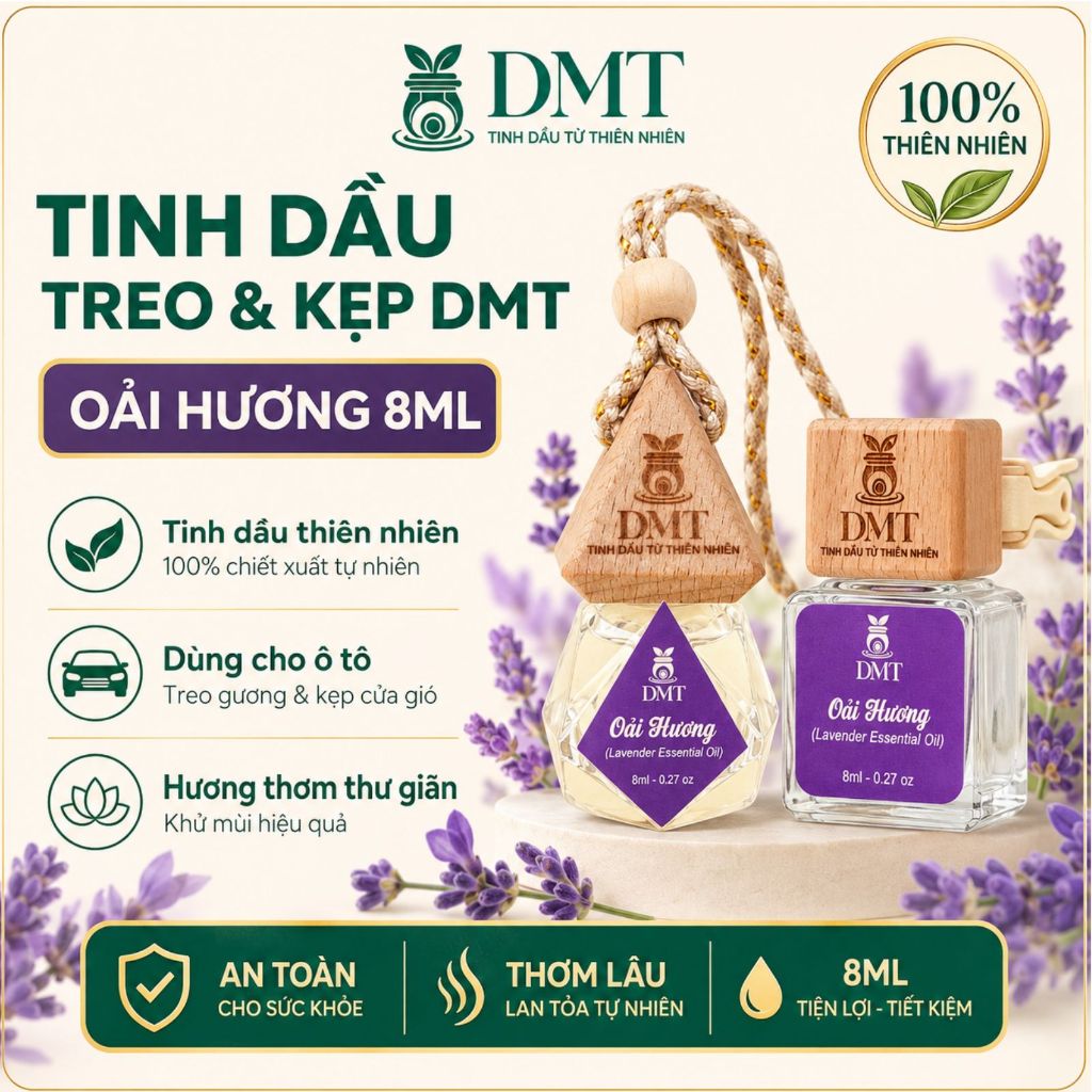 Tinh dầu Lavender (Oải hương) treo và kẹp cửa gió oto DMT -  tinh dầu lavender treo xe 8ml