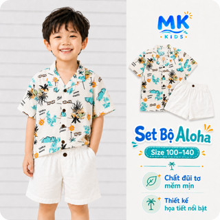 Set Bộ Bé Trai Aloha MK Kids Áo Sơ Mi Họa Tiết Mát Mẻ - Đi Chơi Đi Biển Mùa Hè - Chất Đũi Tơ 2-8 Tuổi