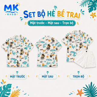 Set Bộ Bé Trai Aloha MK Kids Áo Sơ Mi Họa Tiết Mát Mẻ - Đi Chơi Đi Biển Mùa Hè - Chất Đũi Tơ 2-8 Tuổi