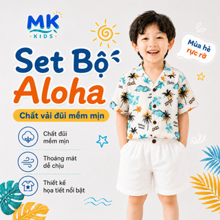 Set Bộ Bé Trai Aloha MK Kids Áo Sơ Mi Họa Tiết Mát Mẻ - Đi Chơi Đi Biển Mùa Hè - Chất Đũi Tơ 2-8 Tuổi