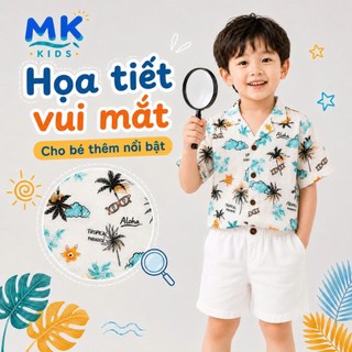 Set Bộ Bé Trai Aloha MK Kids Áo Sơ Mi Họa Tiết Mát Mẻ - Đi Chơi Đi Biển Mùa Hè - Chất Đũi Tơ 2-8 Tuổi