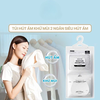 Túi Hút Ẩm Khử Mùi 2 Ngăn - Siêu Hút Ẩm 500ml, Chống Mốc Nồm Ẩm, Có Móc Treo Tủ Quần Áo