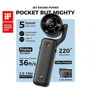Quạt cầm tay mini Aecooly AirGimbal 5 cấp độ gió màn hình LED góc xoay 200° pin 3500mAh