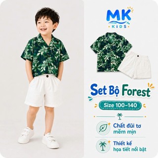 Set Bộ Bé Trai Forrest MK Kids Áo Sơ Mi Họa Tiết Mát Mẻ - Đi Chơi Đi Biển Mùa Hè - Chất Đũi Tơ 2-8 Tuổi