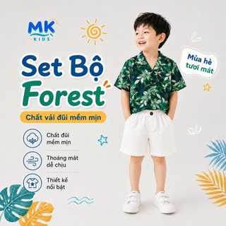 Set Bộ Bé Trai Forrest MK Kids Áo Sơ Mi Họa Tiết Mát Mẻ - Đi Chơi Đi Biển Mùa Hè - Chất Đũi Tơ 2-8 Tuổi