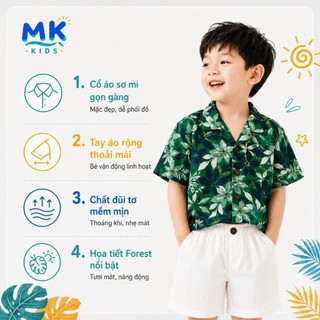 Set Bộ Bé Trai Forrest MK Kids Áo Sơ Mi Họa Tiết Mát Mẻ - Đi Chơi Đi Biển Mùa Hè - Chất Đũi Tơ 2-8 Tuổi