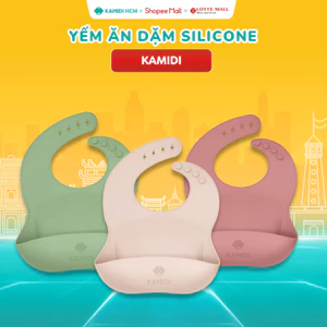 Yếm Ăn Dặm Cho Bé Kamidi Chất Liệu Silicone Cao Cấp, Yếm Ăn Dặm Chống Thấm Có Máng Hứng