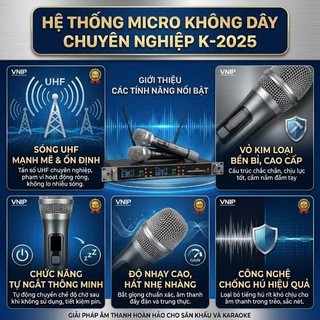 Micro Không Dây JB PROSOUND K-2025 Hát Nhẹ, Chống Hú Rít Tốt, Chuyên Karaoke, Sự Kiện, Sóng Xa Hát Nhẹ, Lọc Bỏ Tạp Âm