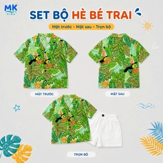 Set Bộ Bé Trai Parrot MK Kids Áo Sơ Mi Họa Tiết Mát Mẻ - Đi Chơi Đi Biển Mùa Hè - Chất Đũi Tơ 2-8 Tuổi