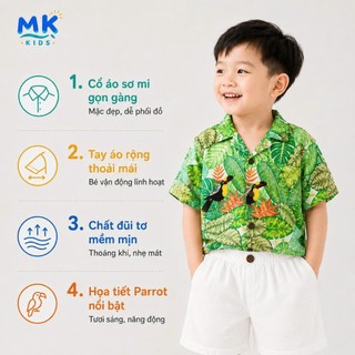 Set Bộ Bé Trai Parrot MK Kids Áo Sơ Mi Họa Tiết Mát Mẻ - Đi Chơi Đi Biển Mùa Hè - Chất Đũi Tơ 2-8 Tuổi