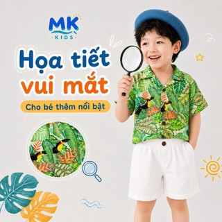 Set Bộ Bé Trai Parrot MK Kids Áo Sơ Mi Họa Tiết Mát Mẻ - Đi Chơi Đi Biển Mùa Hè - Chất Đũi Tơ 2-8 Tuổi
