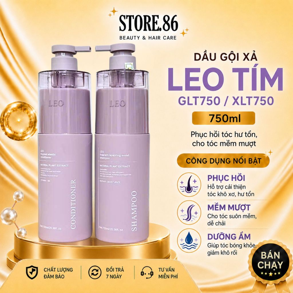 Cặp Dầu Gội Xả Leo Tím GLT750/XLT750 750ml | Dưỡng Tóc Mềm Mượt Cho Tóc Khô Xơ