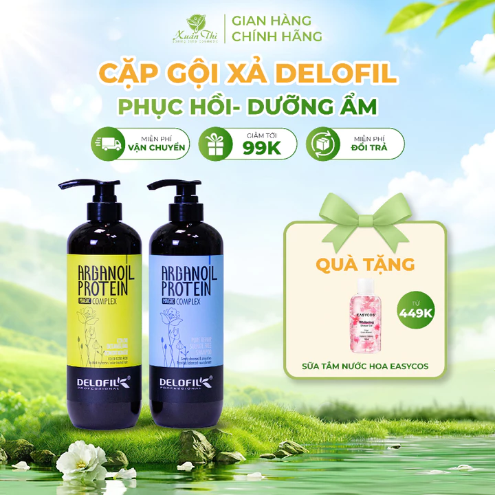[Phục Hồi Tóc] Cặp Dầu Gội Xả DELOFIL 500ml 800ml - Combo Gội Xả Phục Hồi Tóc Khô Xơ, Ngăn Rụng Tóc| Mỹ Phẩm Xuân Thì