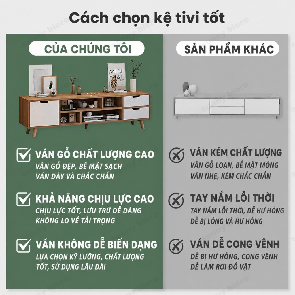 Kệ tivi bắc âu Màu gỗ sáng Cửa trắng Tối giản Ngăn kín giấu đồ Kệ mở Chân cao Dễ lau đẹp 𝙎𝙐𝙉𝙉𝙔 𝘽𝙄𝙀𝙍𝙀