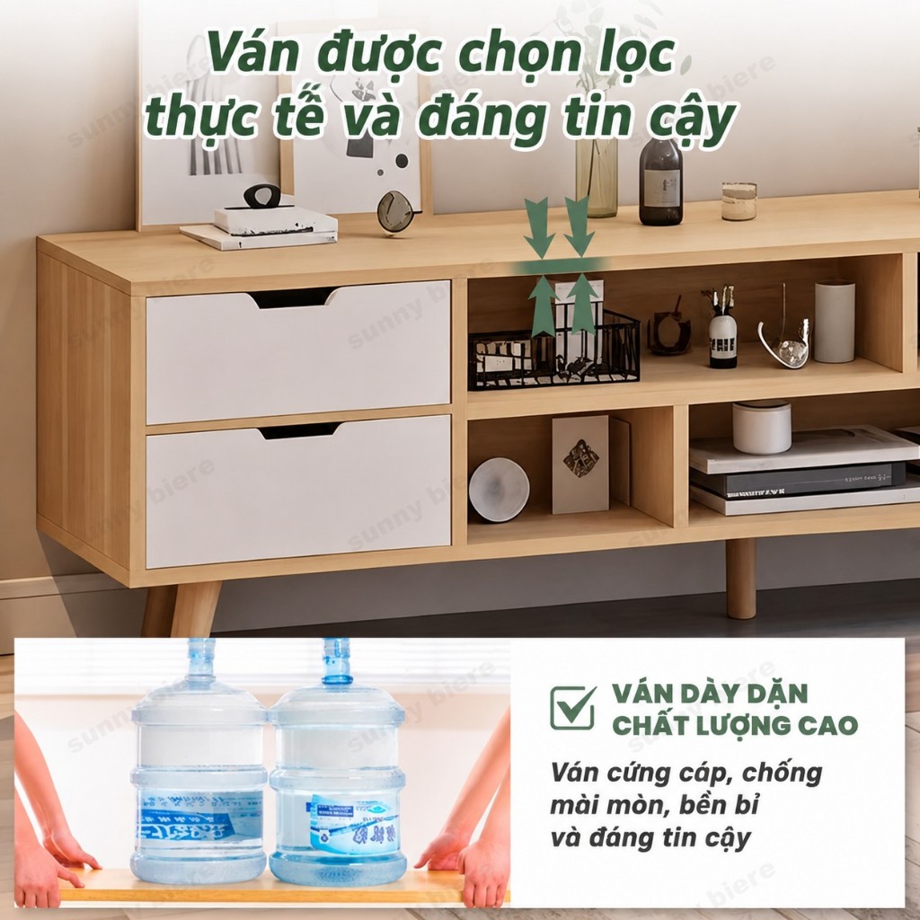 Kệ tivi bắc âu Màu gỗ sáng Cửa trắng Tối giản Ngăn kín giấu đồ Kệ mở Chân cao Dễ lau đẹp 𝙎𝙐𝙉𝙉𝙔 𝘽𝙄𝙀𝙍𝙀