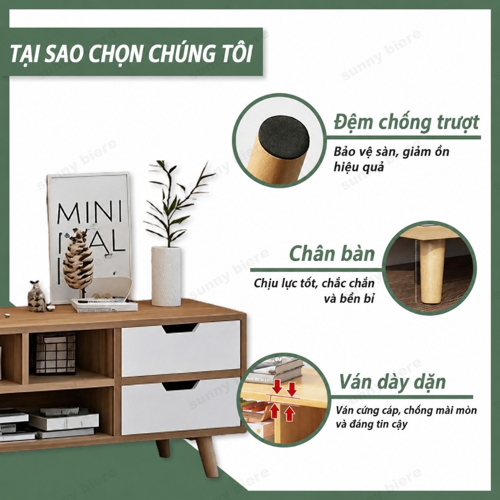 Kệ tivi bắc âu Màu gỗ sáng Cửa trắng Tối giản Ngăn kín giấu đồ Kệ mở Chân cao Dễ lau đẹp 𝙎𝙐𝙉𝙉𝙔 𝘽𝙄𝙀𝙍𝙀