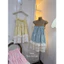 Đầm 2 dây babydoll kẻ phối ren tầng