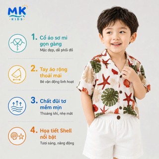 Set Bộ Bé Trai Shell MK Kids Áo Sơ Mi Họa Tiết Mát Mẻ - Đi Chơi Đi Biển Mùa Hè - Chất Đũi Tơ 2-8 Tuổi