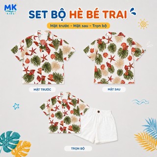 Set Bộ Bé Trai Shell MK Kids Áo Sơ Mi Họa Tiết Mát Mẻ - Đi Chơi Đi Biển Mùa Hè - Chất Đũi Tơ 2-8 Tuổi