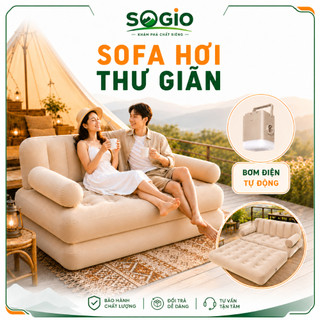 Sofa Hơi Tự Bơm Điện 2 Trong 1, Giường Sofa Gấp Gọn Nhung Mềm Êm Ái Kèm Đèn Chịu Tải 450kg Cho Phòng Khách Dã Ngoại