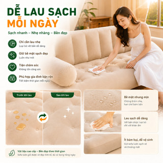 Sofa Hơi Tự Bơm Điện 2 Trong 1, Giường Sofa Gấp Gọn Nhung Mềm Êm Ái Kèm Đèn Chịu Tải 450kg Cho Phòng Khách Dã Ngoại