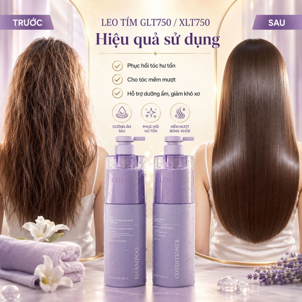Cặp Dầu Gội Xả Leo Tím GLT750/XLT750 750ml | Dưỡng Tóc Mềm Mượt Cho Tóc Khô Xơ