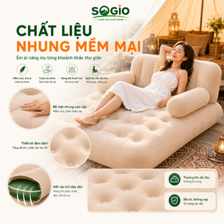 Sofa Hơi Tự Bơm Điện 2 Trong 1, Giường Sofa Gấp Gọn Nhung Mềm Êm Ái Kèm Đèn Chịu Tải 450kg Cho Phòng Khách Dã Ngoại